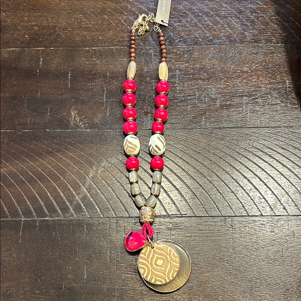 NWT Chico’s hot pink and Gold Statement Necklace